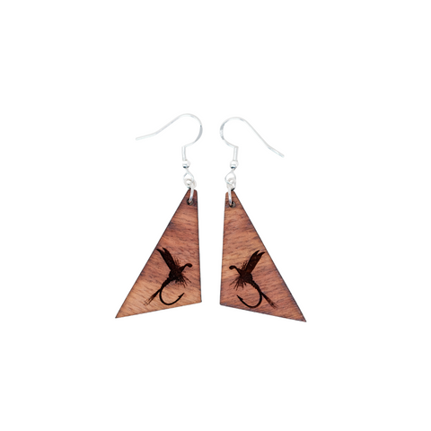 Fly Fishing Earrings - Padauk Wood