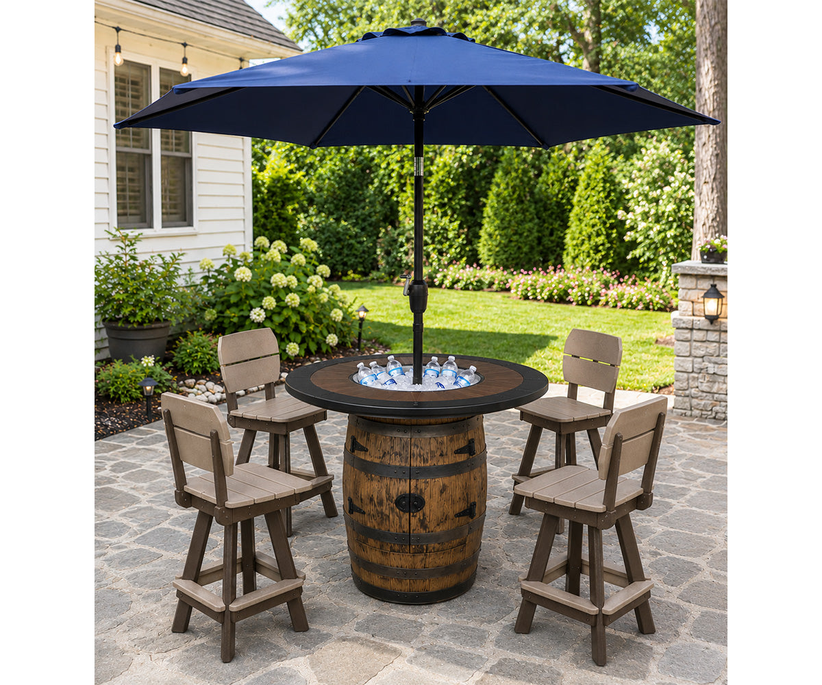 Last Call - Amish Handcrafted Whiskey Barrel Table with Poly Top