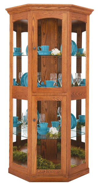 Amish Hardwood Large Corner Curio Display Cabinet
