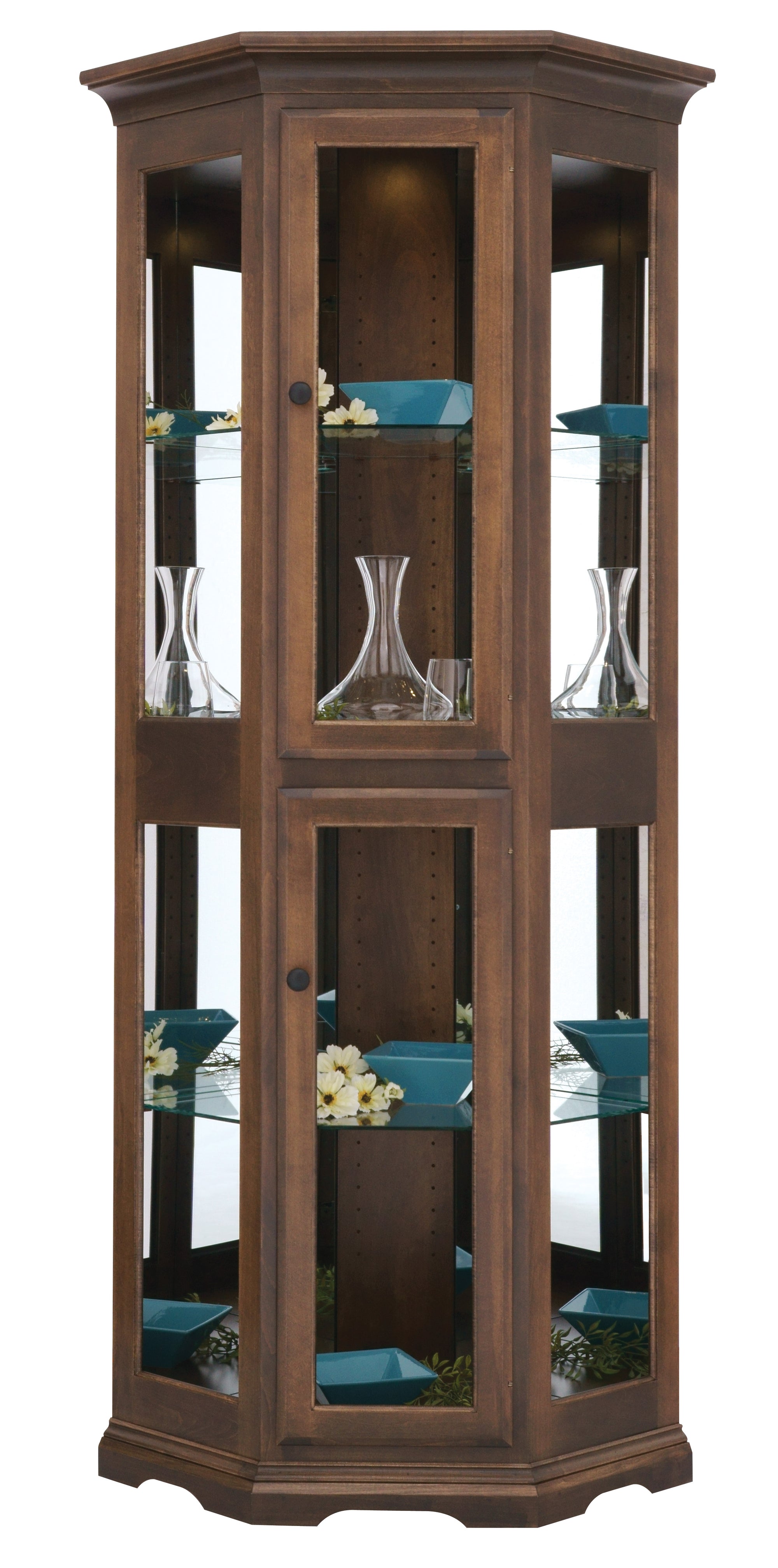Amish Hardwood Corner Curio Display Cabinet