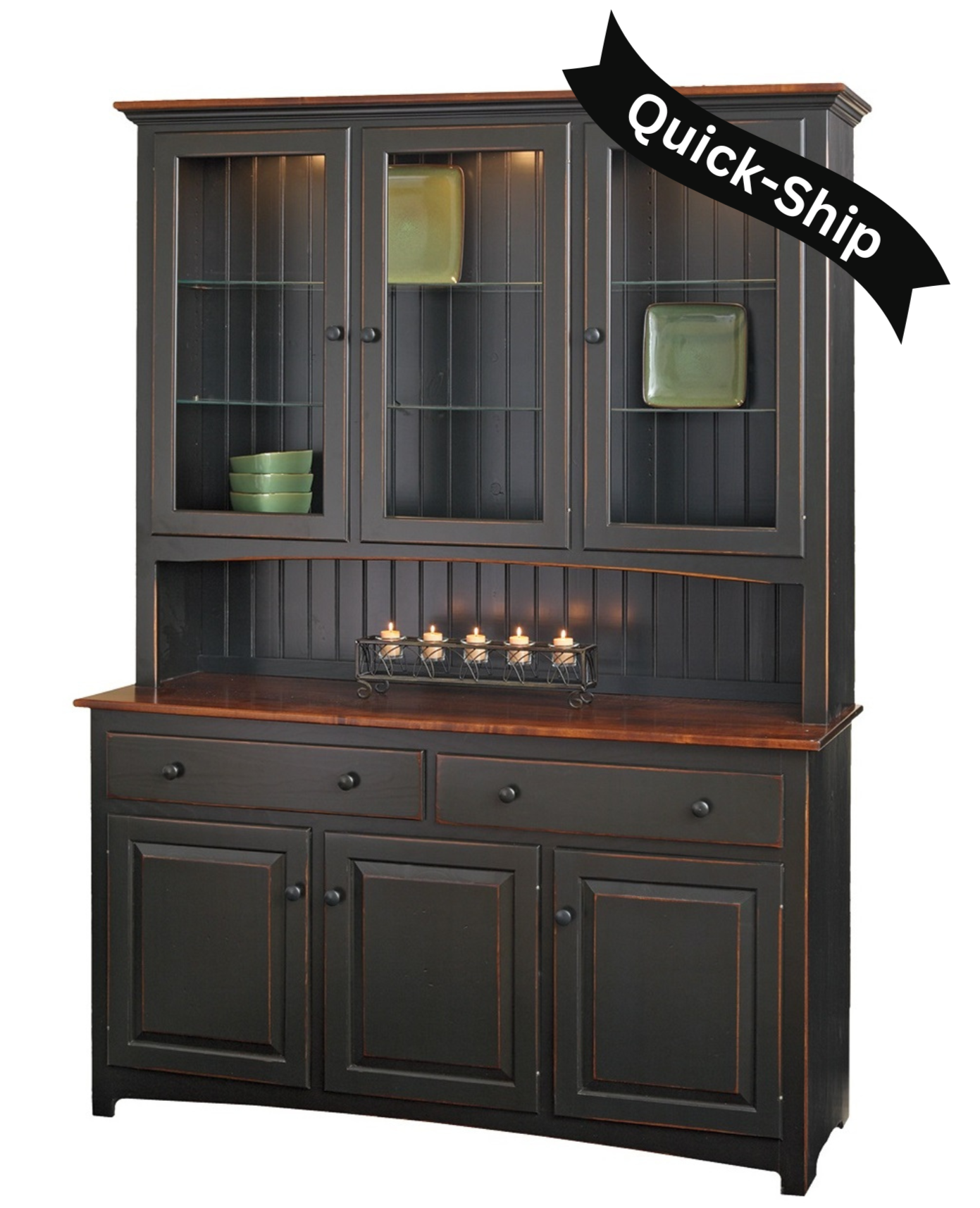 Sideboard with top open shelf hutch