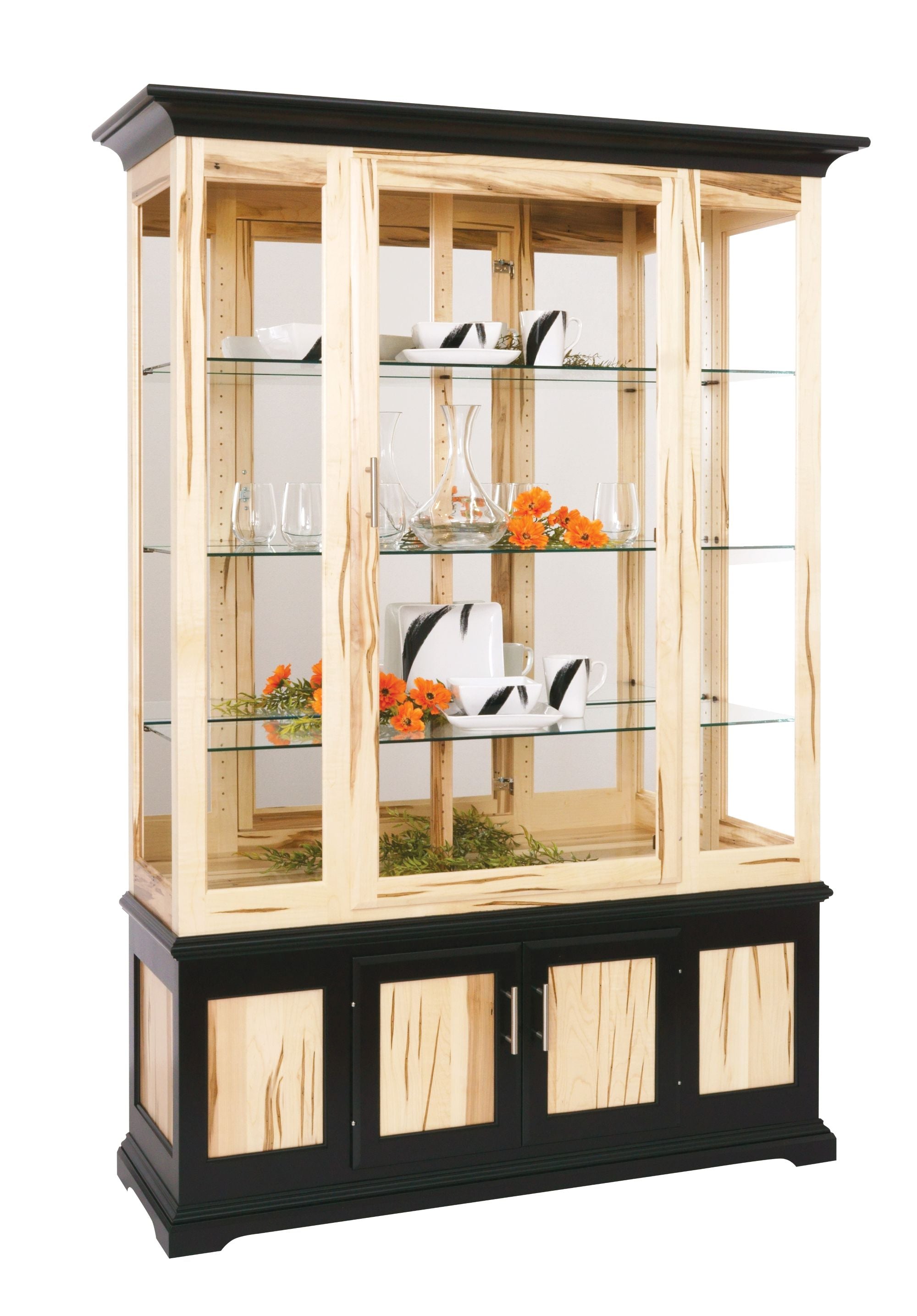 Amish Hardwood Deluxe Side Light Curio Display Cabinet