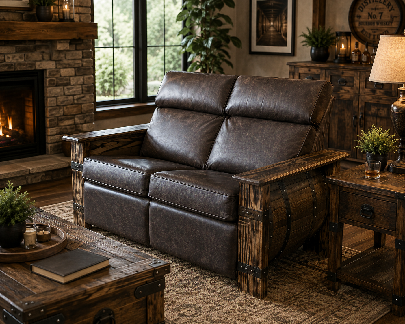 Double Barrel - Amish Handcrafted Whiskey Barrel Loveseat Recliner