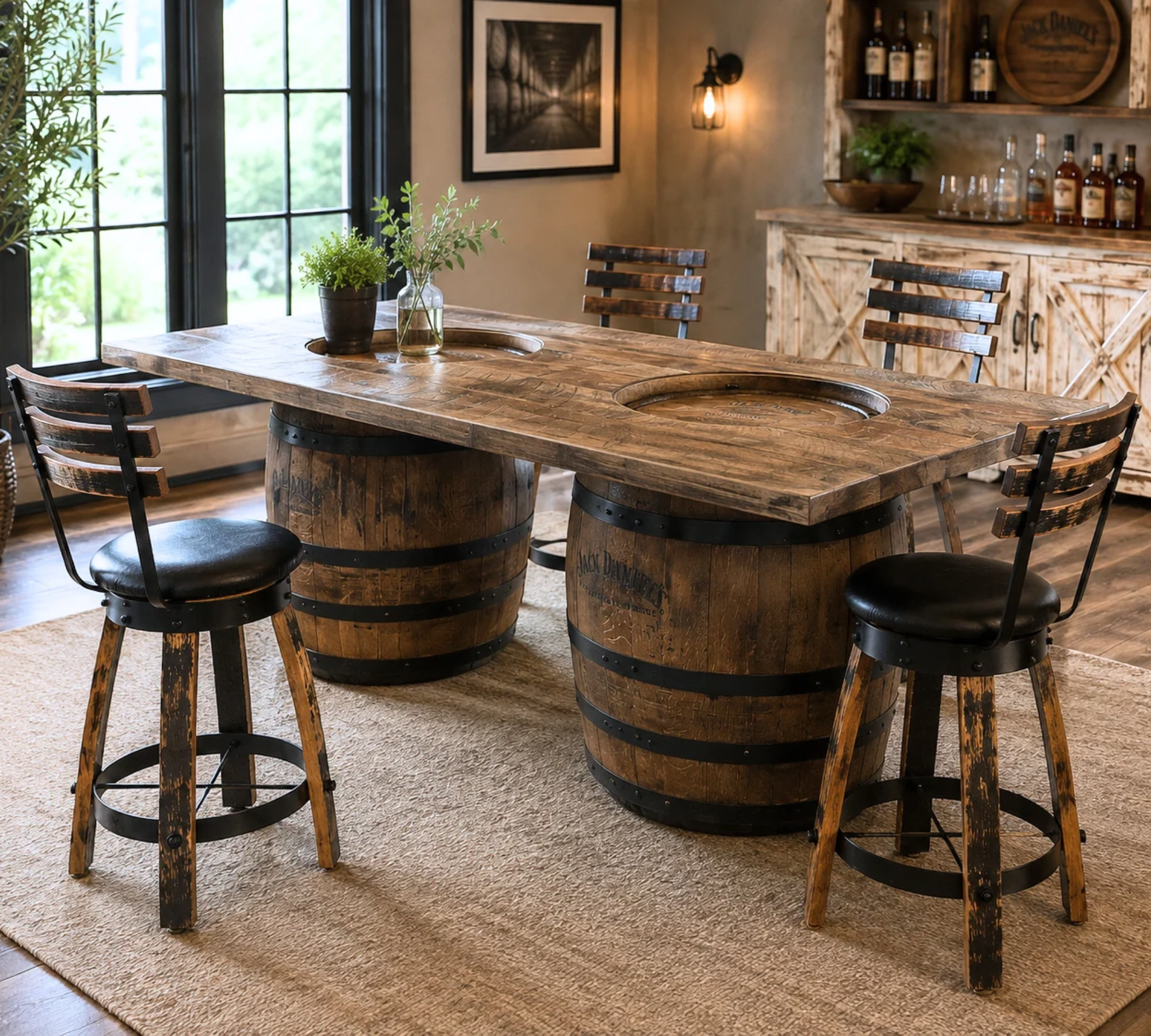 The Distillery - Amish Handcrafted Double Whiskey Barrel Dining Table
