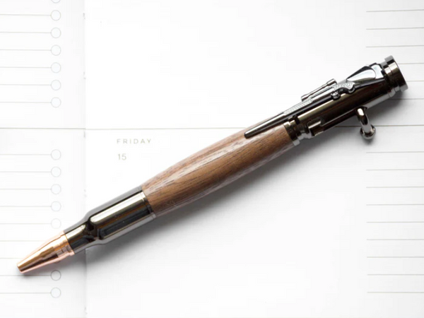 Bolt Action - Solid Black Walnut Wood Ballpoint Pen