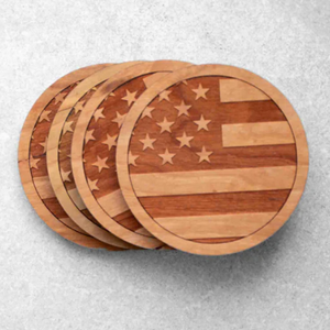 American Flag Cherry Wood Coasters
