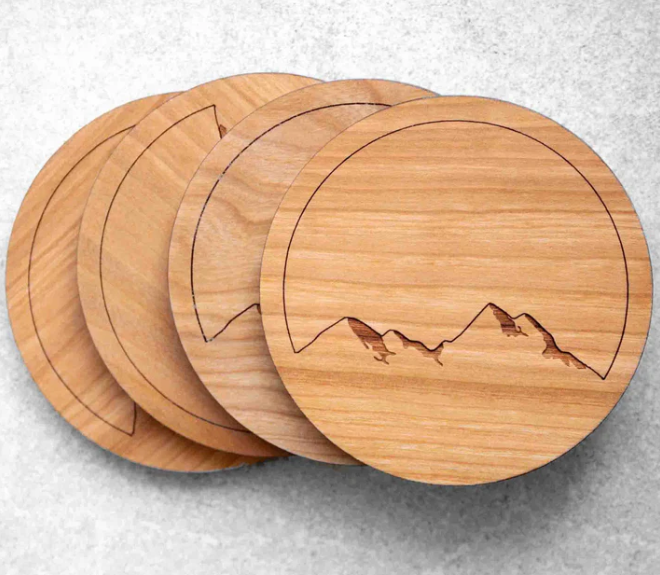 Mountain - Premium Hardwood Coaster Set