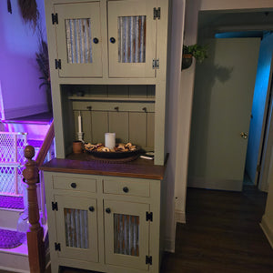 Little Settler's Hutch - Celery Painted Finish w/ Seely Stained Counter Top (Distressed / Rubbed Through Edges)