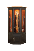 The Revolver - Amish Corner Gun Cabinet with Rotating Gun Rack Carousel - Black Paint with Harvest Stained Back