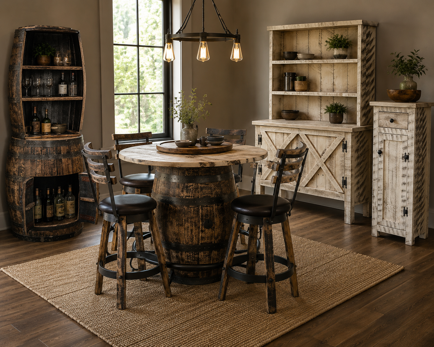 Amish Handcrafted Whiskey Barrel Ring Barstool