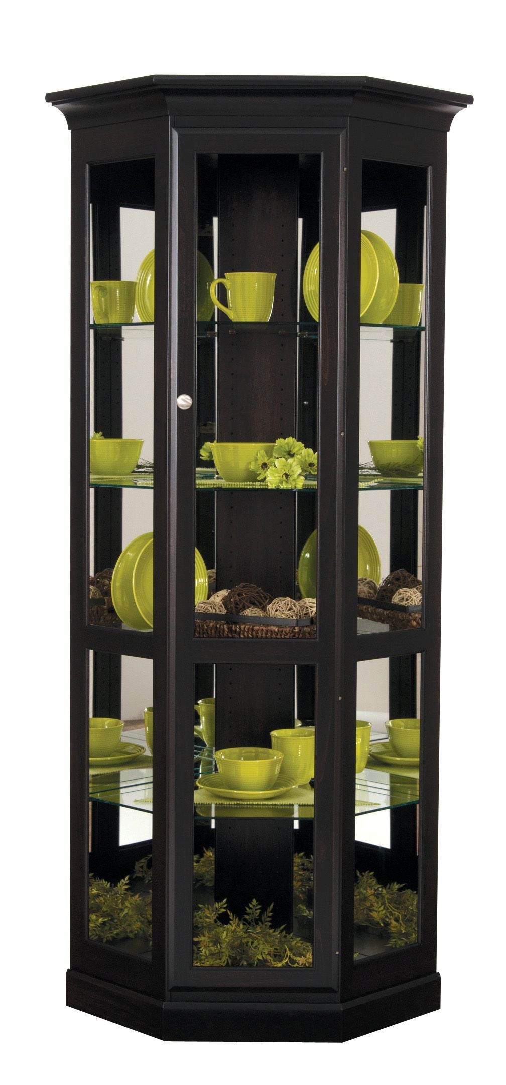 Amish Solid Wood Poplar Large Corner Curio Display Cabinet