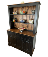 Farmhouse Open Shelf Hutch - Primitive Black w/ Special Walnut Tops & Back