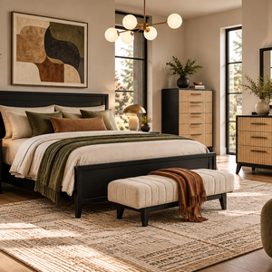 Sofi - Amish Handcrafted Midcentury Modern Bedroom Set with Fluted Drawer Dresser, Nightstand, and Chest of Drawers