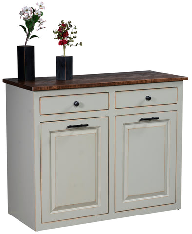 Vintage Pine - Amish Handcrafted Double Trash Bin Cabinet