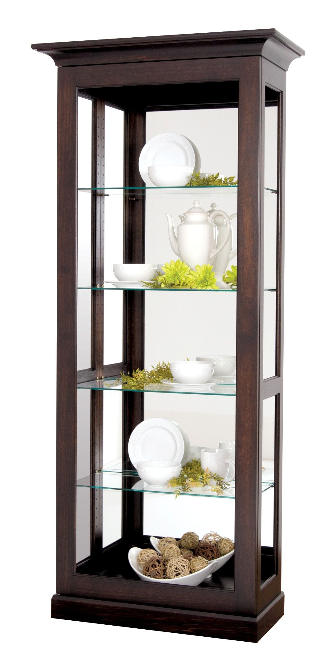 Amish Solid Wood Poplar Sliding Door Curio Display Cabinet