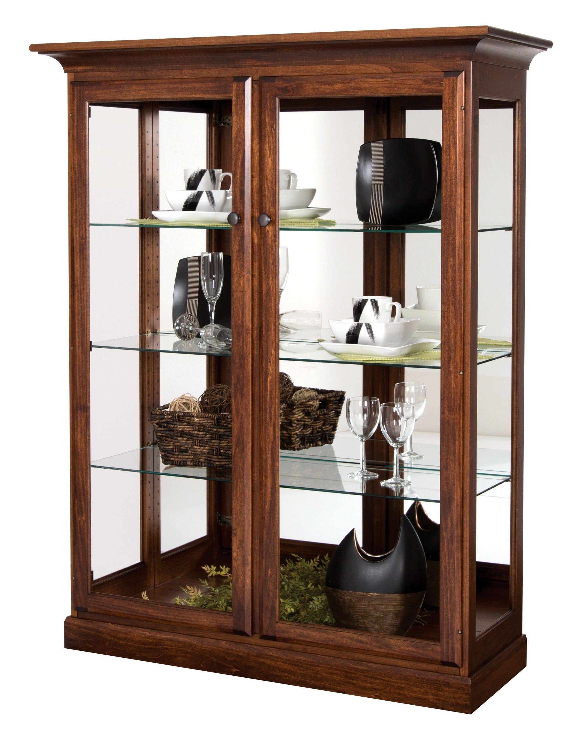 Amish Solid Wood Poplar Two Door Curio Display Cabinet