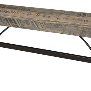 Amish Rough-Cut Maple Trestle Bench / Carbon Seat with Mineral Stained Legs
