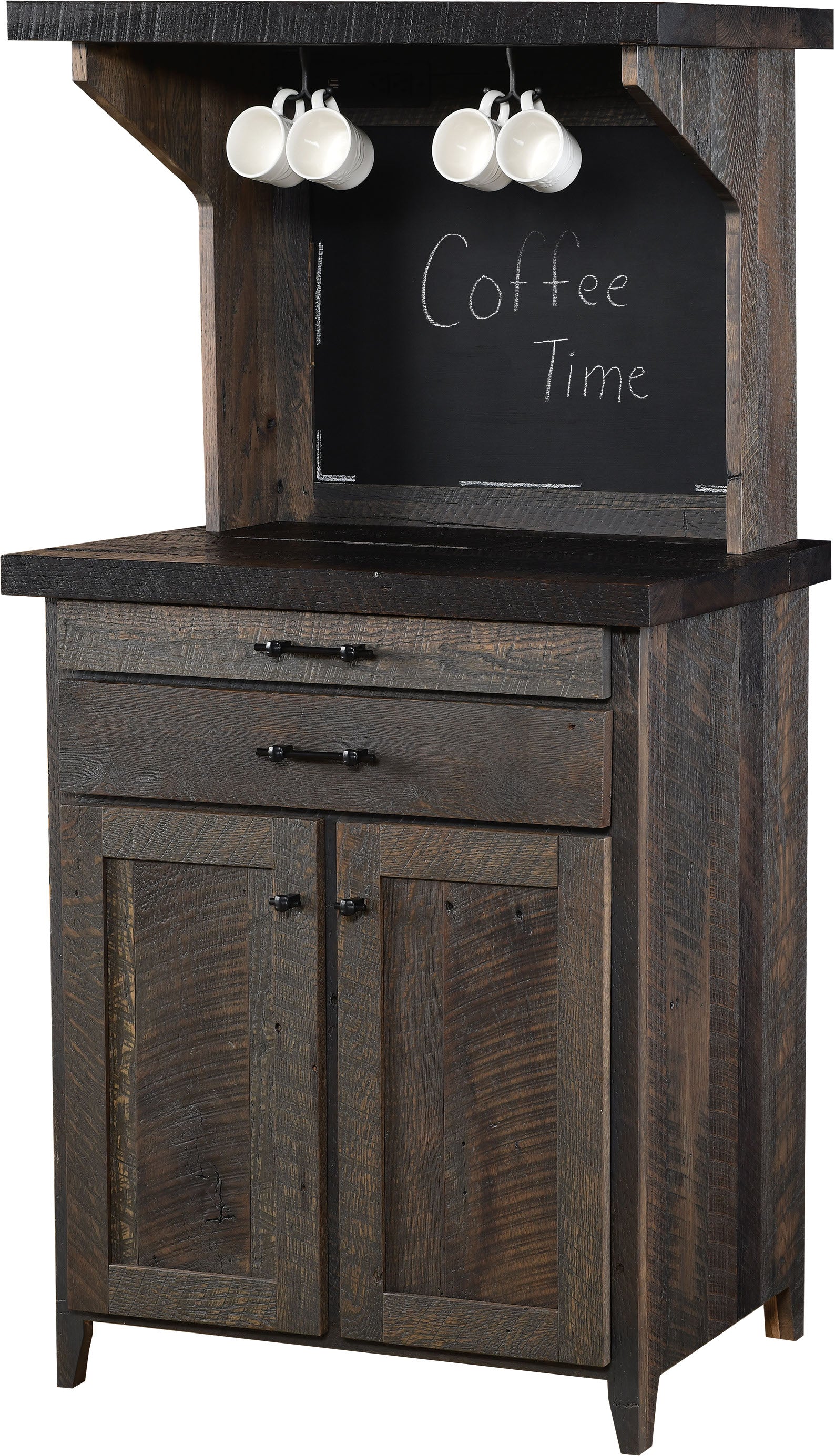 Reclaimed Barnwood Coffee Cabinet - Husk Stain w/ Onyx Stained Tops