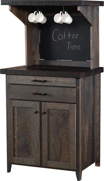 Reclaimed Barnwood Coffee Cabinet - Husk Stain w/ Onyx Stained Tops
