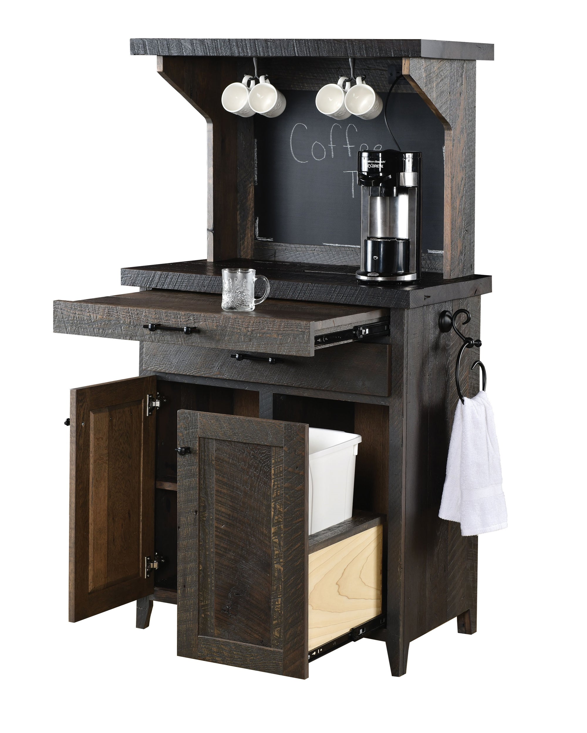 Ranch House - Reclaimed Barnwood Coffee Cabinet - Open
