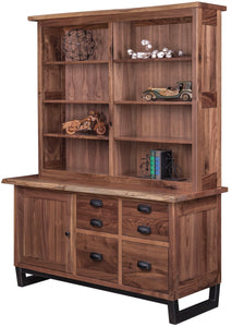 Adona - Rustic Walnut Live-Edge Credenza w/ Optional Hutch Top Bookcase
