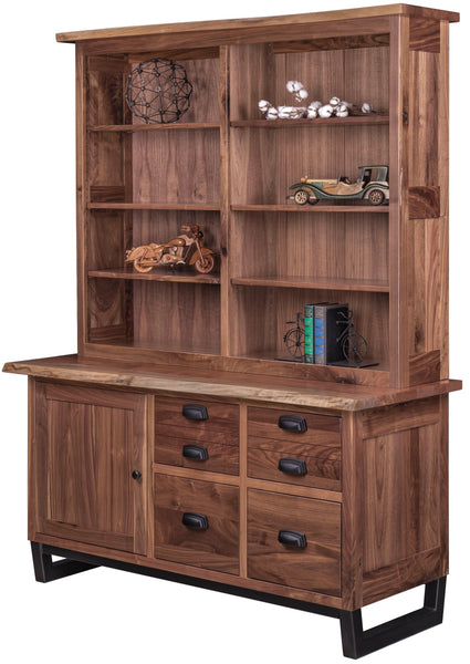 Adona - Rustic Walnut Live-Edge Credenza w/ Optional Hutch Top Bookcase