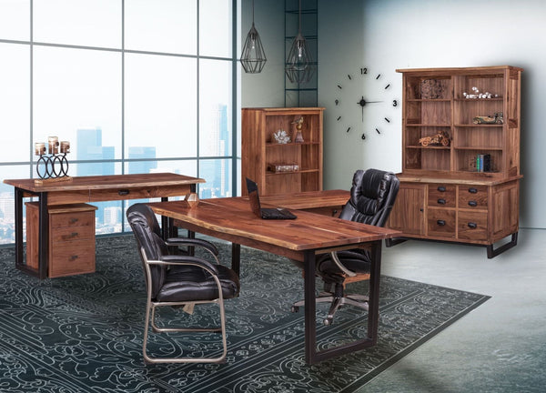 Adona - Rustic Walnut Live-Edge Writing Desk w/ Metal Base