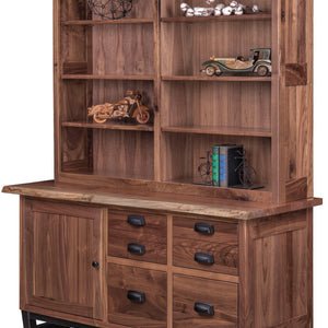 Adona - Rustic Walnut Live-Edge Credenza w/ Optional Hutch Top Bookcase