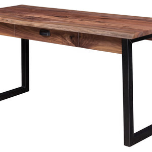 Adona - Rustic Walnut Live-Edge Writing Desk w/ Metal Base