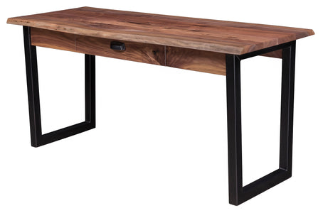 Adona - Rustic Walnut Live-Edge Writing Desk w/ Metal Base