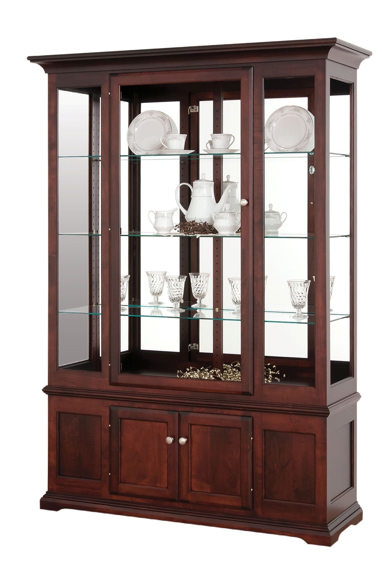 Amish Solid Wood Deluxe Side Light Curio Display Cabinet