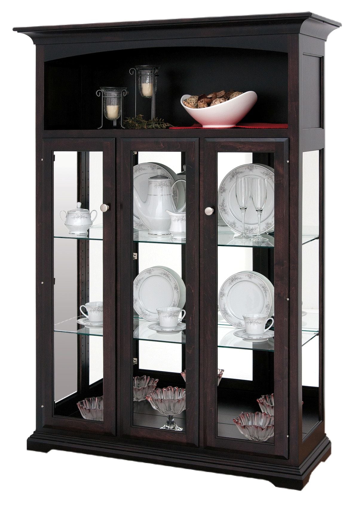 Amish Solid Wood Tri-Panel Curio Display Cabinet