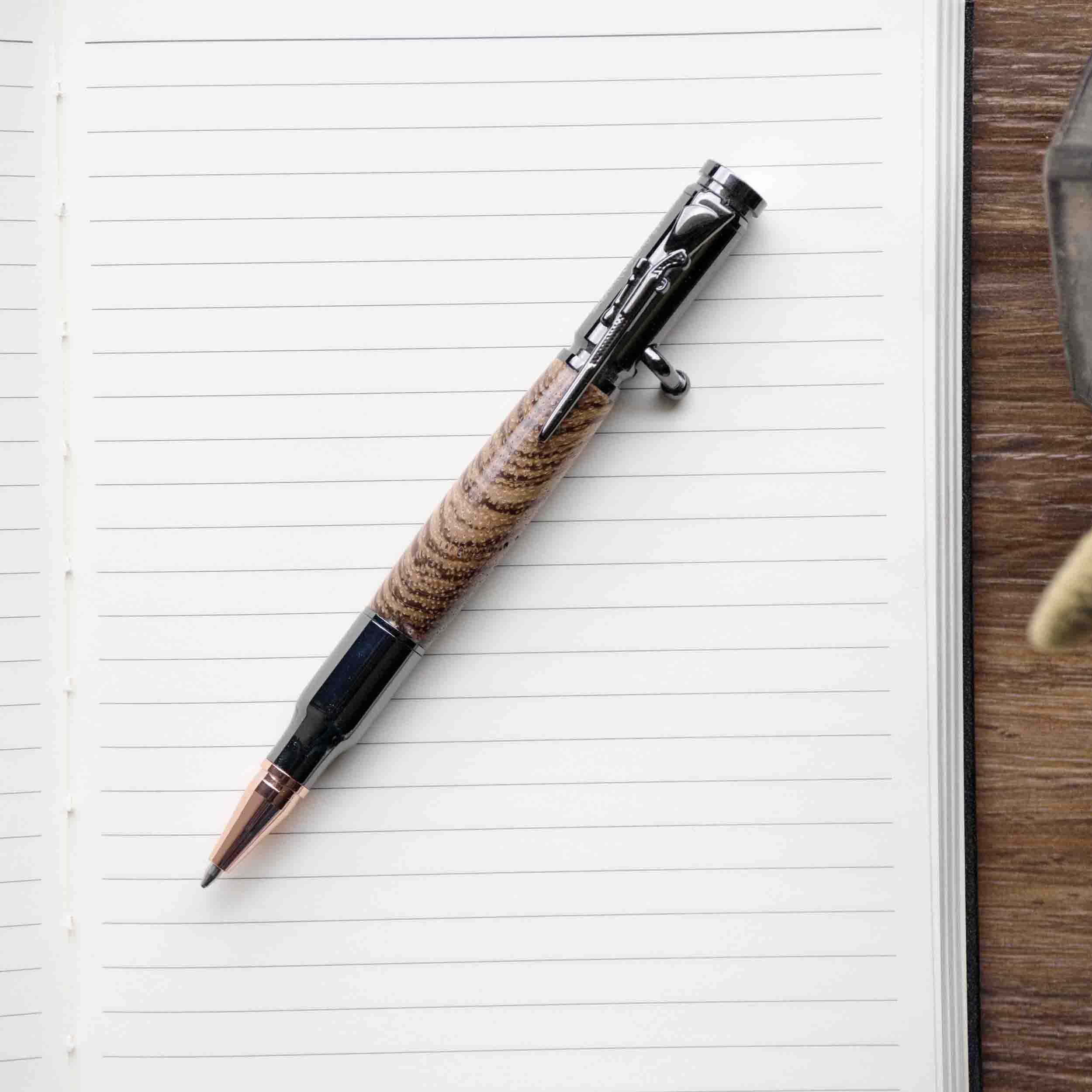 Bolt Action - Solid Maple Burl Wood Ballpoint Pen