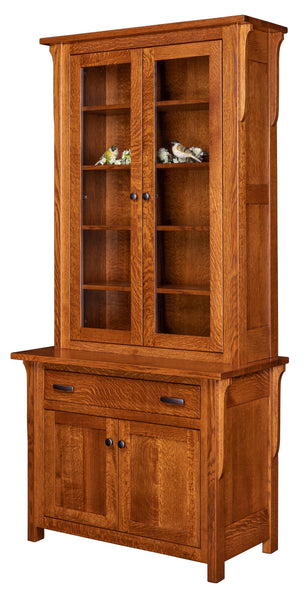 Boston - Amish Solid Wood Credenza With Glass Door Bookcase Topper