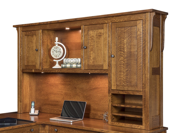 Rustic Desk Topper Boston Amish Hardwood Desk Hutch Topper With Puck Lights - The Wood Reserve