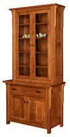 Boston - Amish Solid Wood Credenza With Glass Door Bookcase Topper