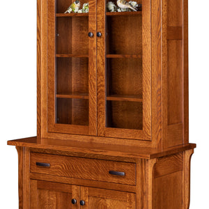 Boston - Amish Solid Wood Credenza With Glass Door Bookcase Topper