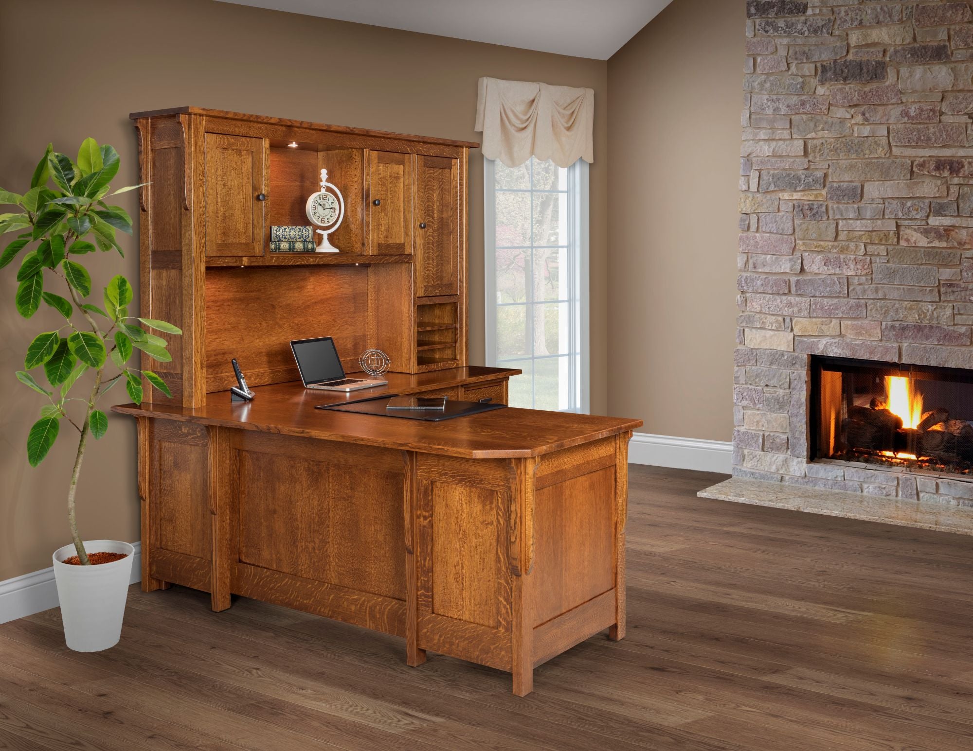 Rustic Desk Topper Boston Amish Hardwood Desk Hutch Topper With Puck Lights - The Wood Reserve