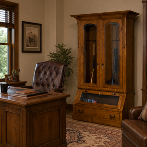 Handcrafted Office Gun Cabinet with rifle display rack and bottom display area 