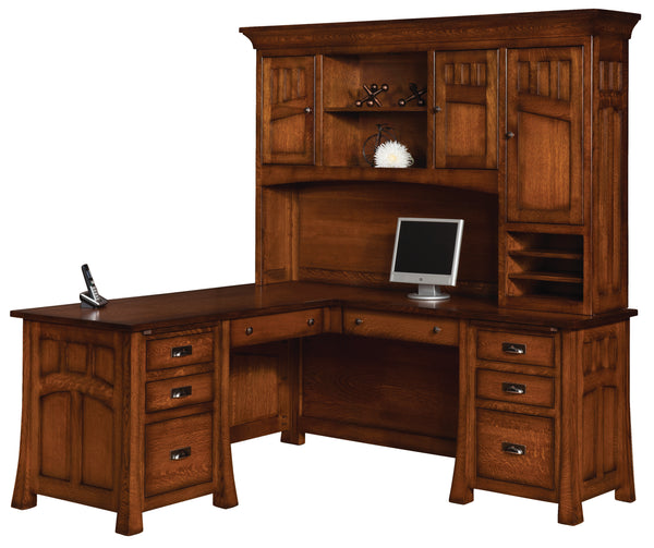 Bridgefort Mission - Amish Hardwood Corner L-Desk w/ Optional Hutch Toppers