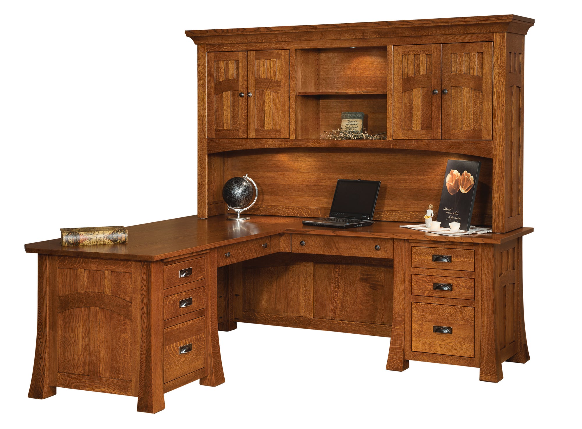 Bridgefort Mission - Amish Hardwood Corner L-Desk w/ Optional Hutch Topper