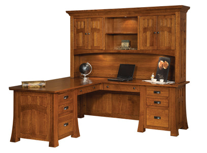 Bridgefort Mission - Amish Hardwood Corner L-Desk w/ Optional Hutch Topper
