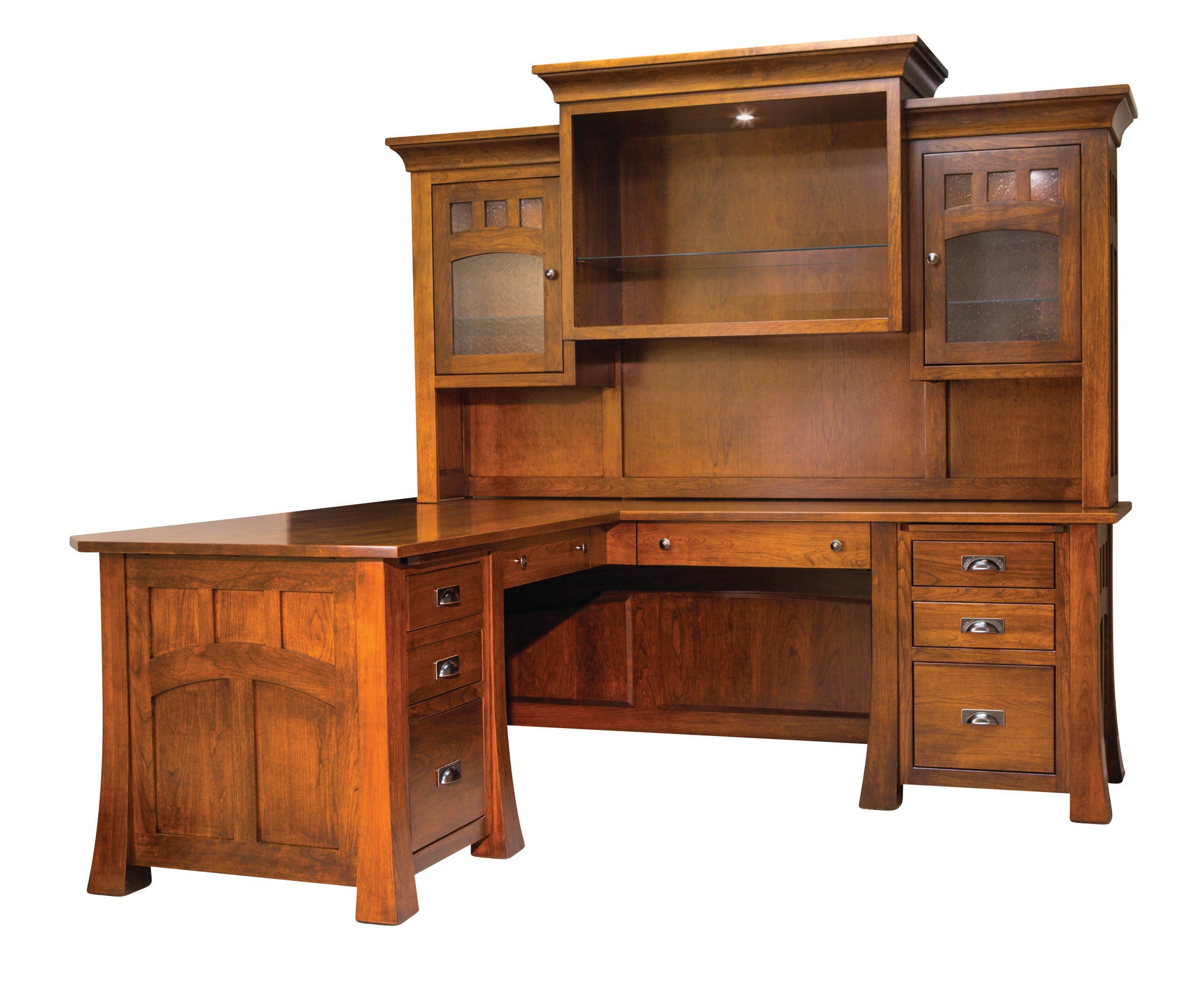 Bridgefort Mission - Amish Hardwood Corner L-Desk w/ Optional Hutch Toppers