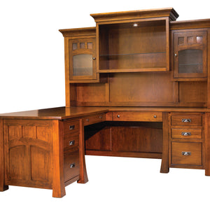 Bridgefort Mission - Amish Hardwood Corner L-Desk w/ Optional Hutch Toppers