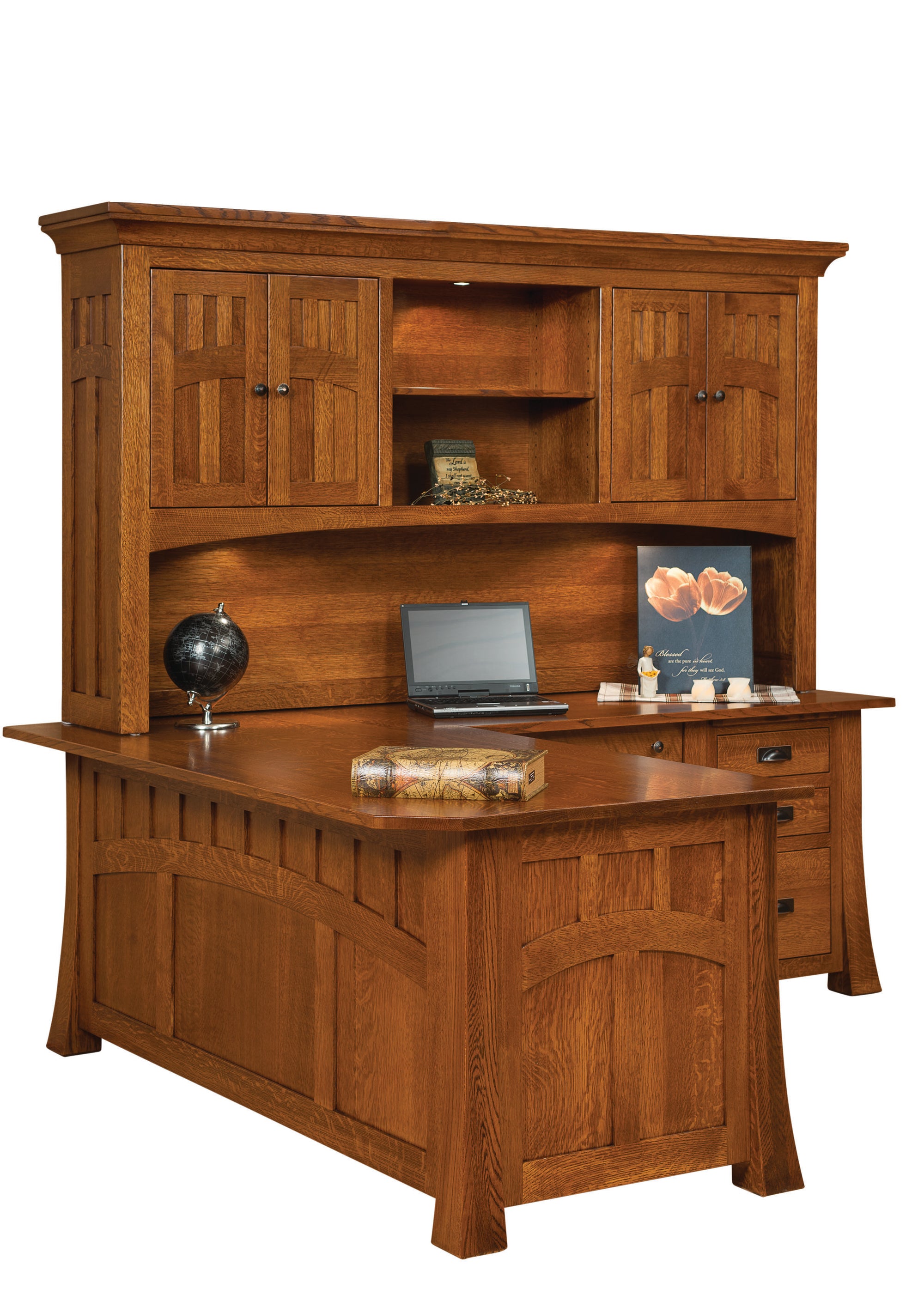 Bridgefort Mission - Amish Hardwood Corner L-Desk w/ Optional Hutch Topper
