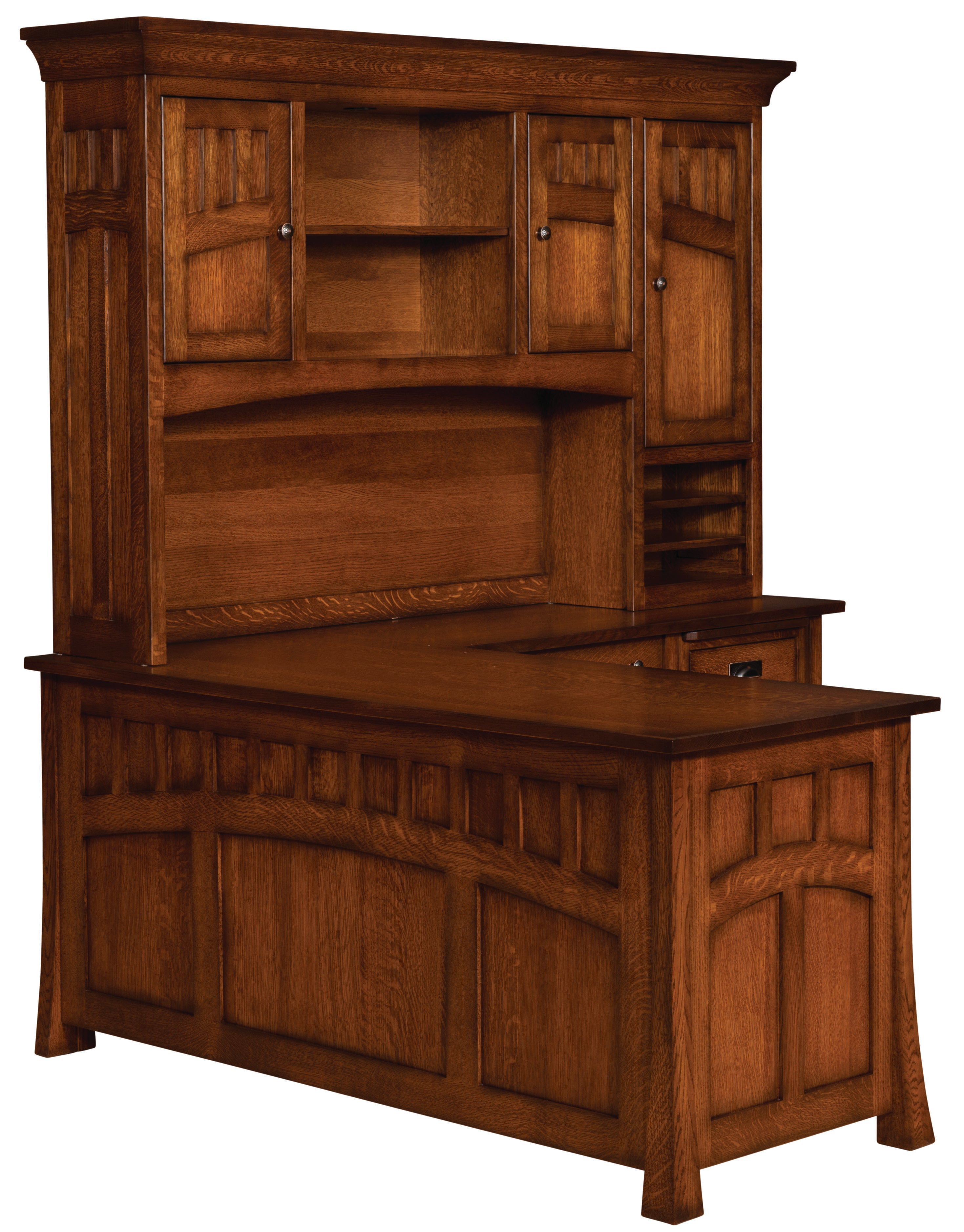 Bridgefort Mission - Amish Hardwood Corner L-Desk w/ Optional Hutch Toppers
