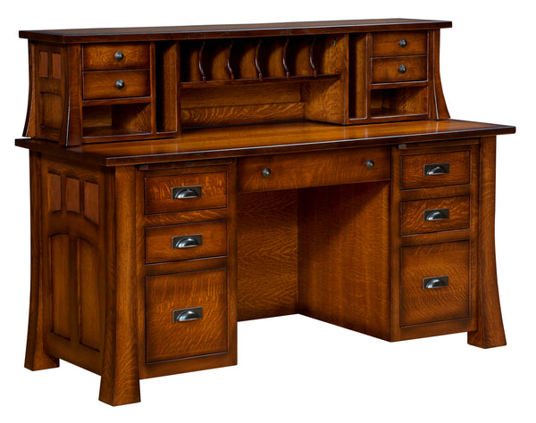 Bridgefort Mission - Amish Hardwood File Desk with Optional Hutch Top