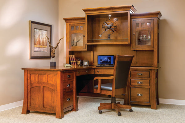 Bridgefort Mission - Amish Hardwood Corner L-Desk w/ Optional Hutch Toppers