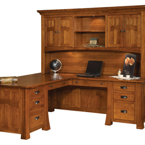 Bridgefort Mission - Amish Hardwood Corner L-Desk w/ Optional Hutch Topper