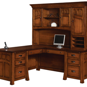 Bridgefort Mission - Amish Hardwood Corner L-Desk w/ Optional Hutch Toppers